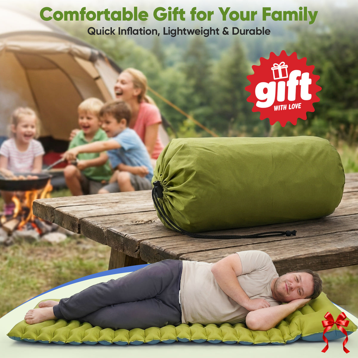 NOCOEX Camping Sleeping Pad, 6" Extra Thick Pillow, Built-in Foot Pump & Leakproof Design, Lightweight Sleeping Pad for Camping, Backpacking, Hiking, Travel