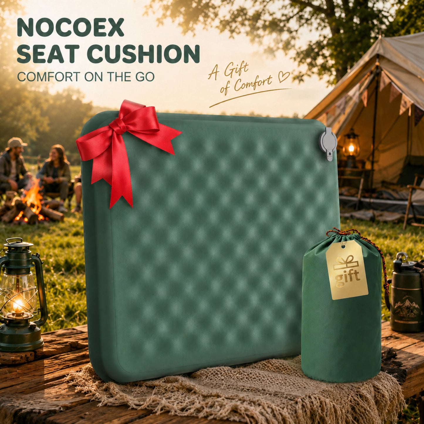 NOCOEX Inflatable Seat Cushion, 2'' Thick Portable Self-Inflating Memory Foam Seat Cushion for Travel, Office, Airplane, Camping, Stadium, Backpacking