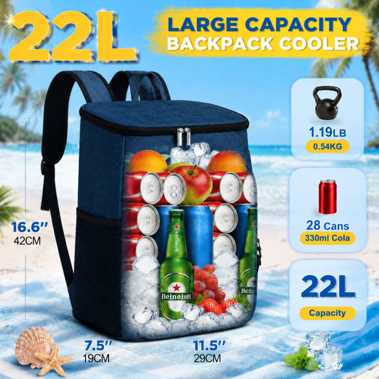 NOCOEX 22L Cooler Backpack with 20H Cooling & Bottle Opener, 28 Cans Backpack Cooler Insulated Leak Proof for Camping Hiking Beach Picnic Fishing (Blue)