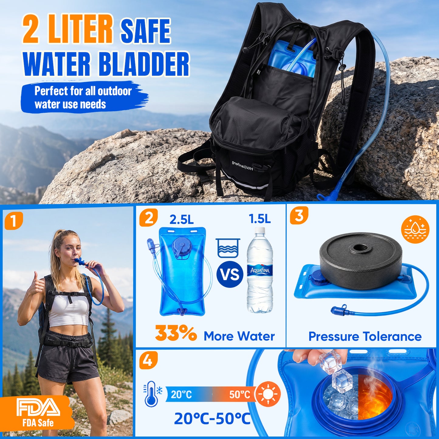 NOCOEX Hydration Backpack with 2L Leak-Proof Water Bladder, 15L Lightweight Multi-Pocket Water Backpack for Hiking, Running, Cycling, Camping, Concert