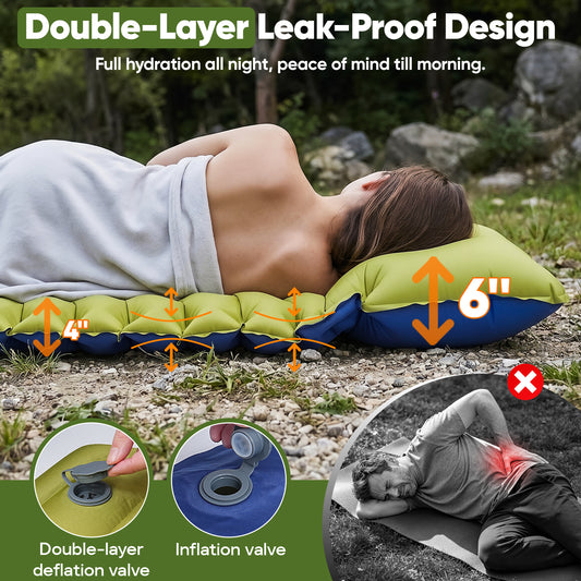 NOCOEX Camping Sleeping Pad, 6" Extra Thick Pillow, Built-in Foot Pump & Leakproof Design, Lightweight Sleeping Pad for Camping, Backpacking, Hiking, Travel