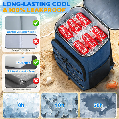 NOCOEX 22L Cooler Backpack with 20H Cooling & Bottle Opener, 28 Cans Backpack Cooler Insulated Leak Proof for Camping Hiking Beach Picnic Fishing (Blue)