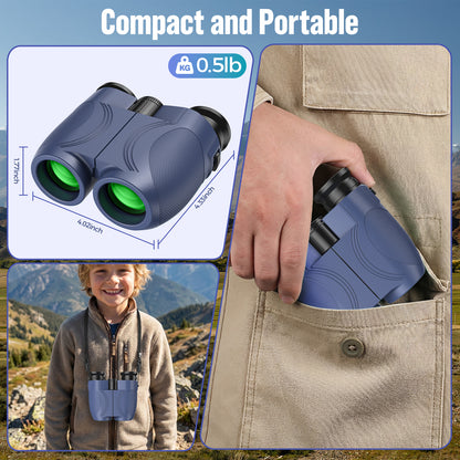 12x25 Compact Binoculars for Kids: Small Binoculars with Bak4, FMC - Ideal for Outdoor, Camping, Traveling, Bird Watching, Hiking (Blue)