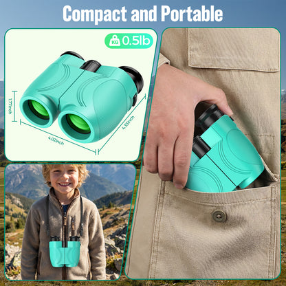 12x25 Binoculars for Kids and Adults: Compact Binoculars with Bak4, FMC- Small Lightweight Binoculars for Camping, Traveling, Bird Watching, Hiking (Green)