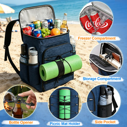 NOCOEX 22L Cooler Backpack with 20H Cooling & Bottle Opener, 28 Cans Backpack Cooler Insulated Leak Proof for Camping Hiking Beach Picnic Fishing (Blue)