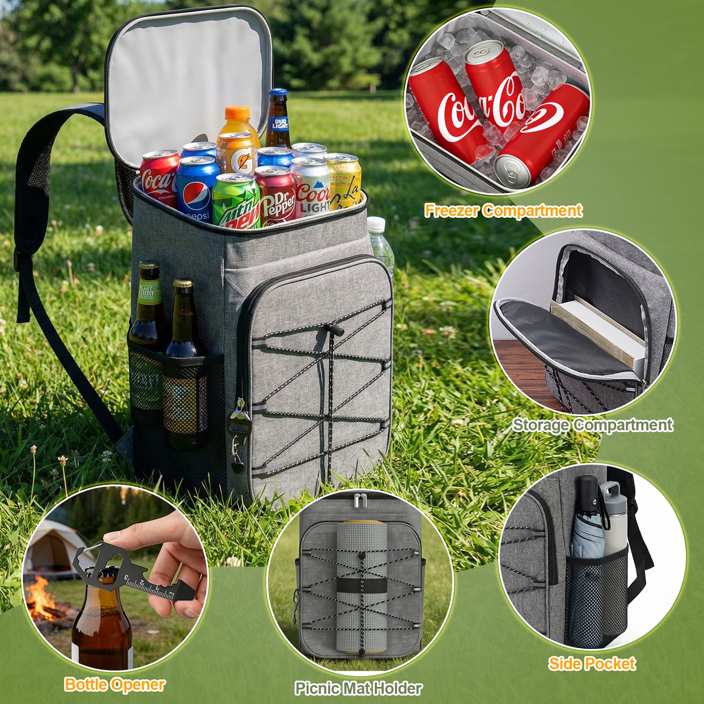 NOCOEX 22L Cooler Backpack with 20H Cooling & Bottle Opener, 28 Cans Backpack Coolers Insulated Leak Proof for Camping Hiking Beach Picnic Fishing