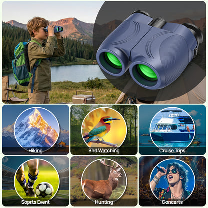 12x25 Compact Binoculars for Kids: Small Binoculars with Bak4, FMC - Ideal for Outdoor, Camping, Traveling, Bird Watching, Hiking (Blue)