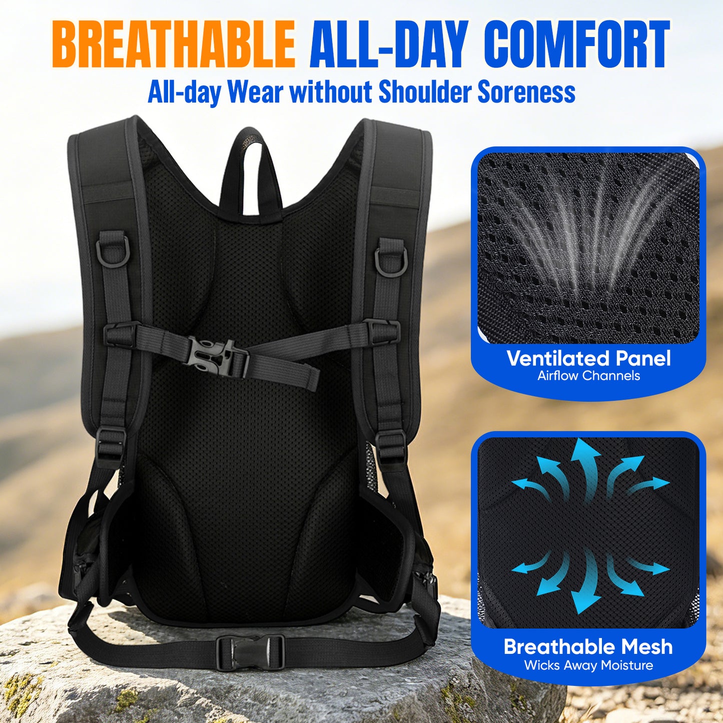 NOCOEX Hydration Backpack with 2L Leak-Proof Water Bladder, 15L Lightweight Multi-Pocket Water Backpack for Hiking, Running, Cycling, Camping, Concert