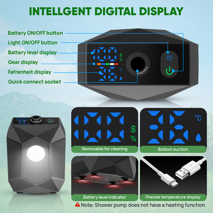 NOCOEX Camping Shower with LED Lights, 6000mAh Rechargeable & 5 Pressure Modes, 1.6 GPM & IPX8 Waterproof Portable Camping Shower for Beach, Pet Cleaning, Car Washing