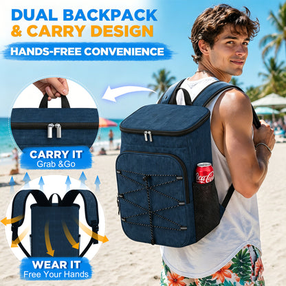 NOCOEX 22L Cooler Backpack with 20H Cooling & Bottle Opener, 28 Cans Backpack Cooler Insulated Leak Proof for Camping Hiking Beach Picnic Fishing (Blue)