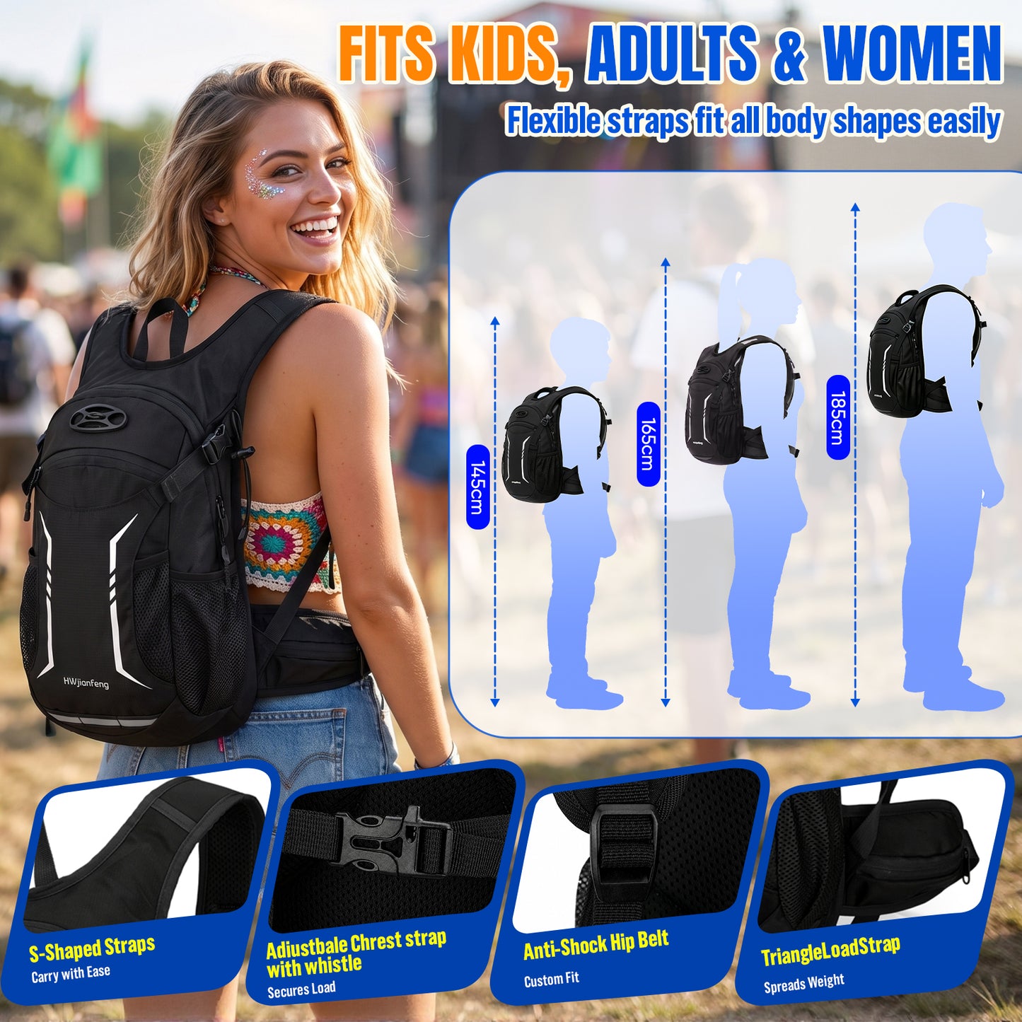 NOCOEX Hydration Backpack with 2L Leak-Proof Water Bladder, 15L Lightweight Multi-Pocket Water Backpack for Hiking, Running, Cycling, Camping, Concert