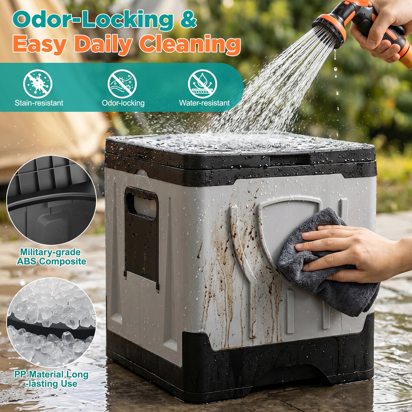 NOCOEX Portable Camping Toilet, 330Lbs Foldable Porta Potty with Dual Side Shelves, Travel Toilet for Camping, RV, Hiking, Trucks & Emergency Use