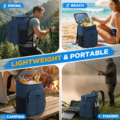 NOCOEX 22L Cooler Backpack with 20H Cooling & Bottle Opener, 28 Cans Backpack Cooler Insulated Leak Proof for Camping Hiking Beach Picnic Fishing (Blue)