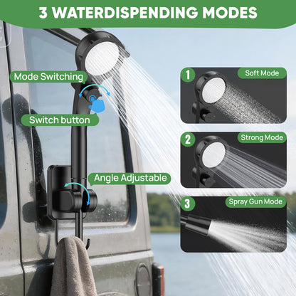 NOCOEX Camping Shower with LED Lights, 6000mAh Rechargeable & 5 Pressure Modes, 1.6 GPM & IPX8 Waterproof Portable Camping Shower for Beach, Pet Cleaning, Car Washing