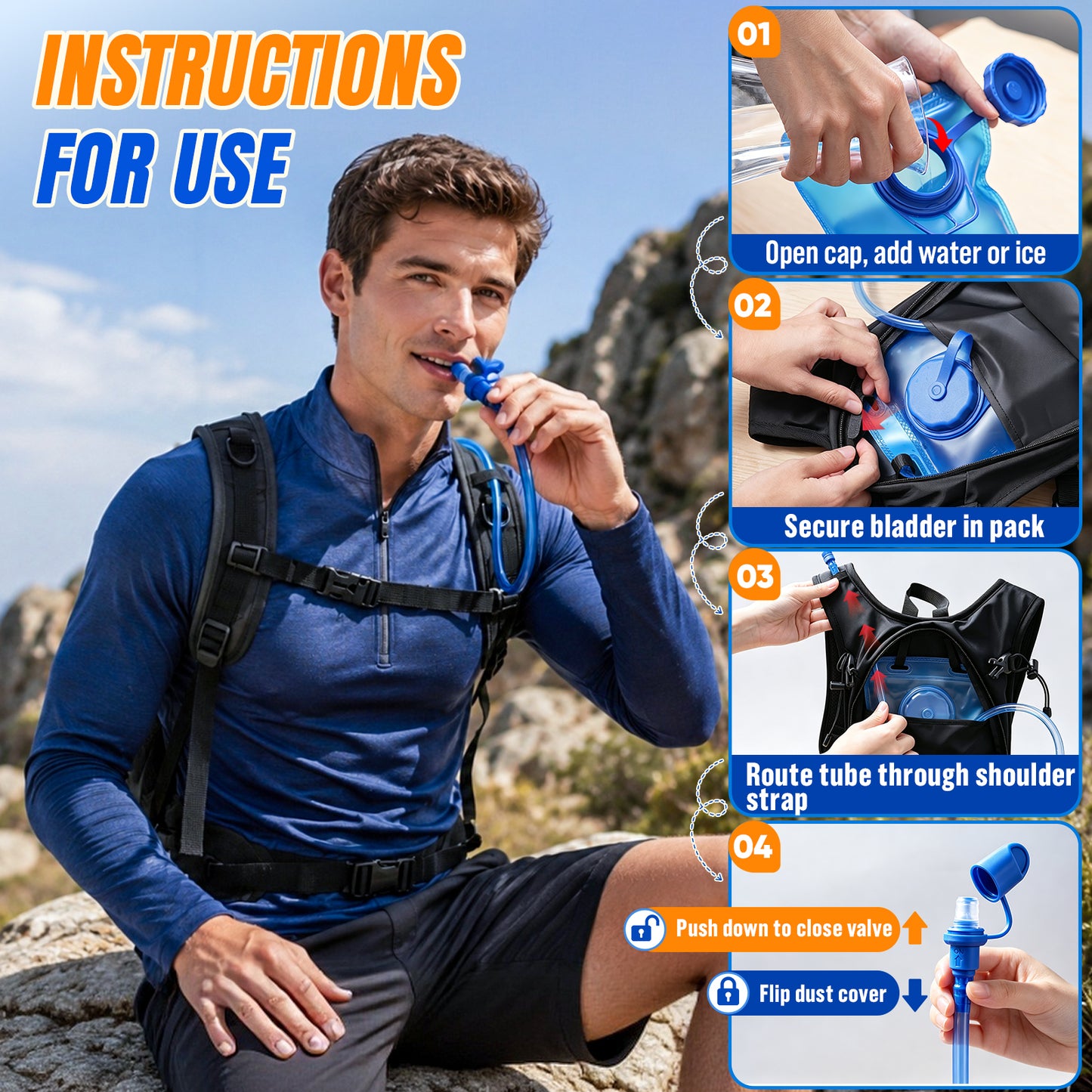 NOCOEX Hydration Backpack with 2L Leak-Proof Water Bladder, 15L Lightweight Multi-Pocket Water Backpack for Hiking, Running, Cycling, Camping, Concert