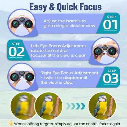 12x25 Compact Binoculars for Kids: Small Binoculars with Bak4, FMC - Ideal for Outdoor, Camping, Traveling, Bird Watching, Hiking (Blue)