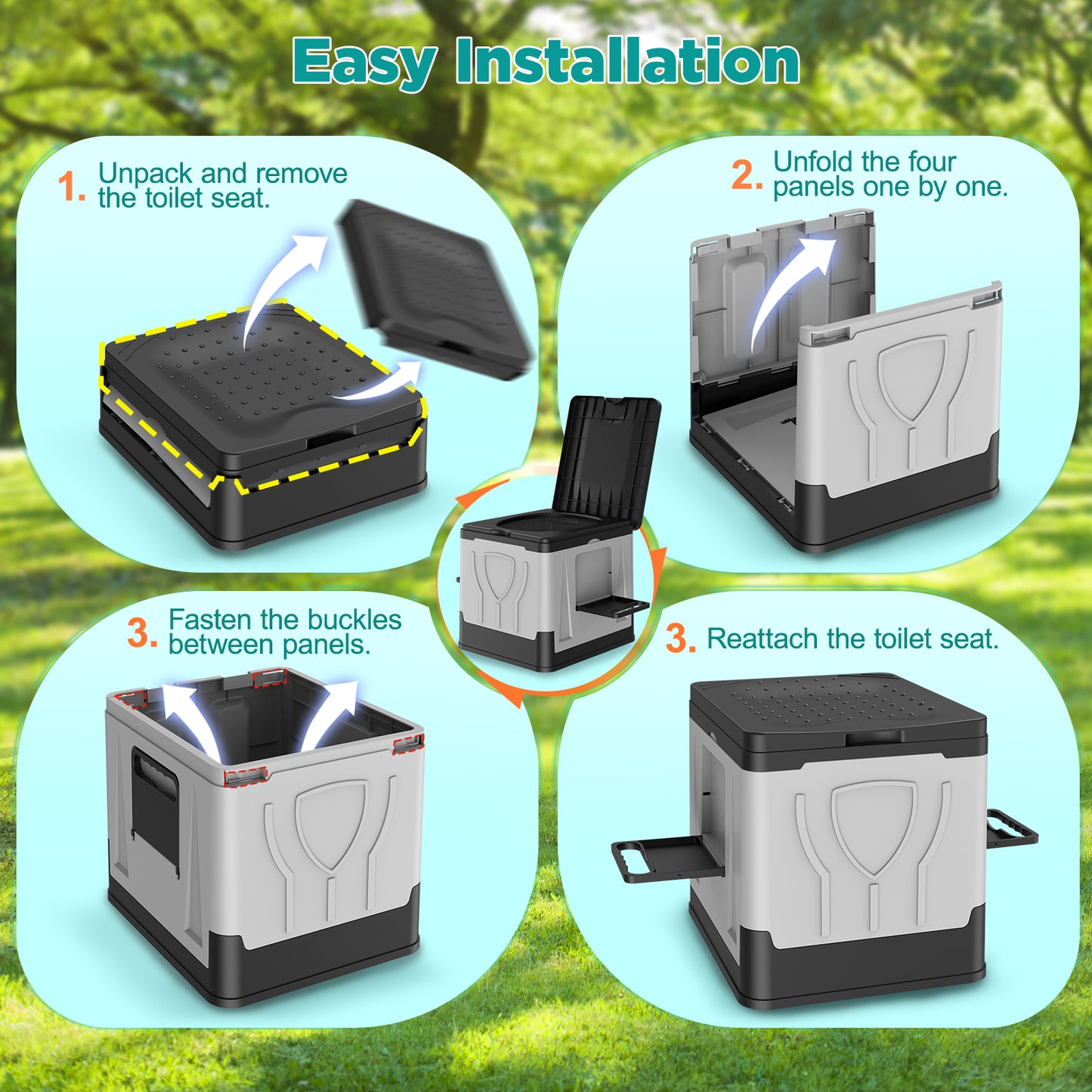 NOCOEX Portable Camping Toilet, 330Lbs Foldable Porta Potty with Dual Side Shelves, Travel Toilet for Camping, RV, Hiking, Trucks & Emergency Use
