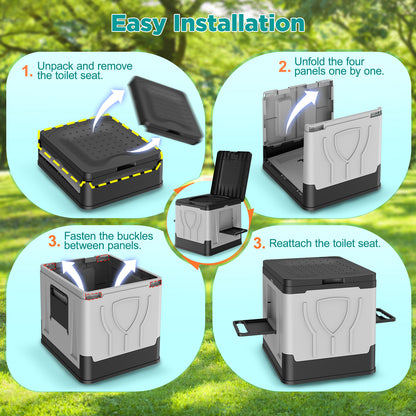 NOCOEX Portable Camping Toilet, 330Lbs Foldable Porta Potty with Dual Side Shelves, Travel Toilet for Camping, RV, Hiking, Trucks & Emergency Use