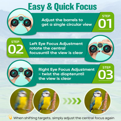 12x25 Binoculars for Kids and Adults: Compact Binoculars with Bak4, FMC- Small Lightweight Binoculars for Camping, Traveling, Bird Watching, Hiking (Green)