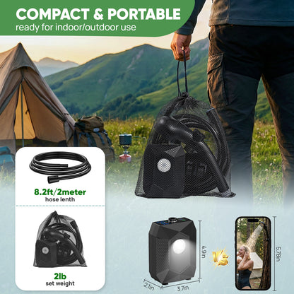 NOCOEX Camping Shower with LED Lights, 6000mAh Rechargeable & 5 Pressure Modes, 1.6 GPM & IPX8 Waterproof Portable Camping Shower for Beach, Pet Cleaning, Car Washing