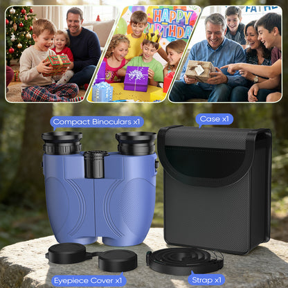 12x25 Compact Binoculars for Kids: Small Binoculars with Bak4, FMC - Ideal for Outdoor, Camping, Traveling, Bird Watching, Hiking (Blue)