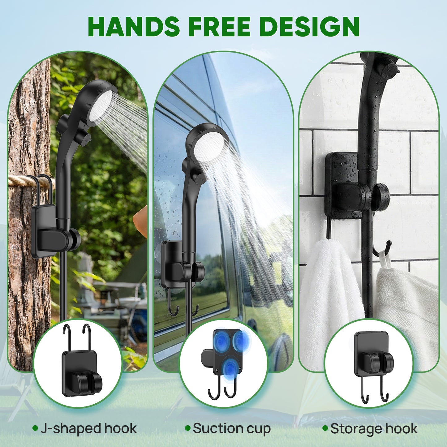 NOCOEX Camping Shower with LED Lights, 6000mAh Rechargeable & 5 Pressure Modes, 1.6 GPM & IPX8 Waterproof Portable Camping Shower for Beach, Pet Cleaning, Car Washing