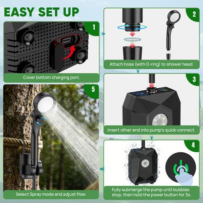 NOCOEX Camping Shower with LED Lights, 6000mAh Rechargeable & 5 Pressure Modes, 1.6 GPM & IPX8 Waterproof Portable Camping Shower for Beach, Pet Cleaning, Car Washing