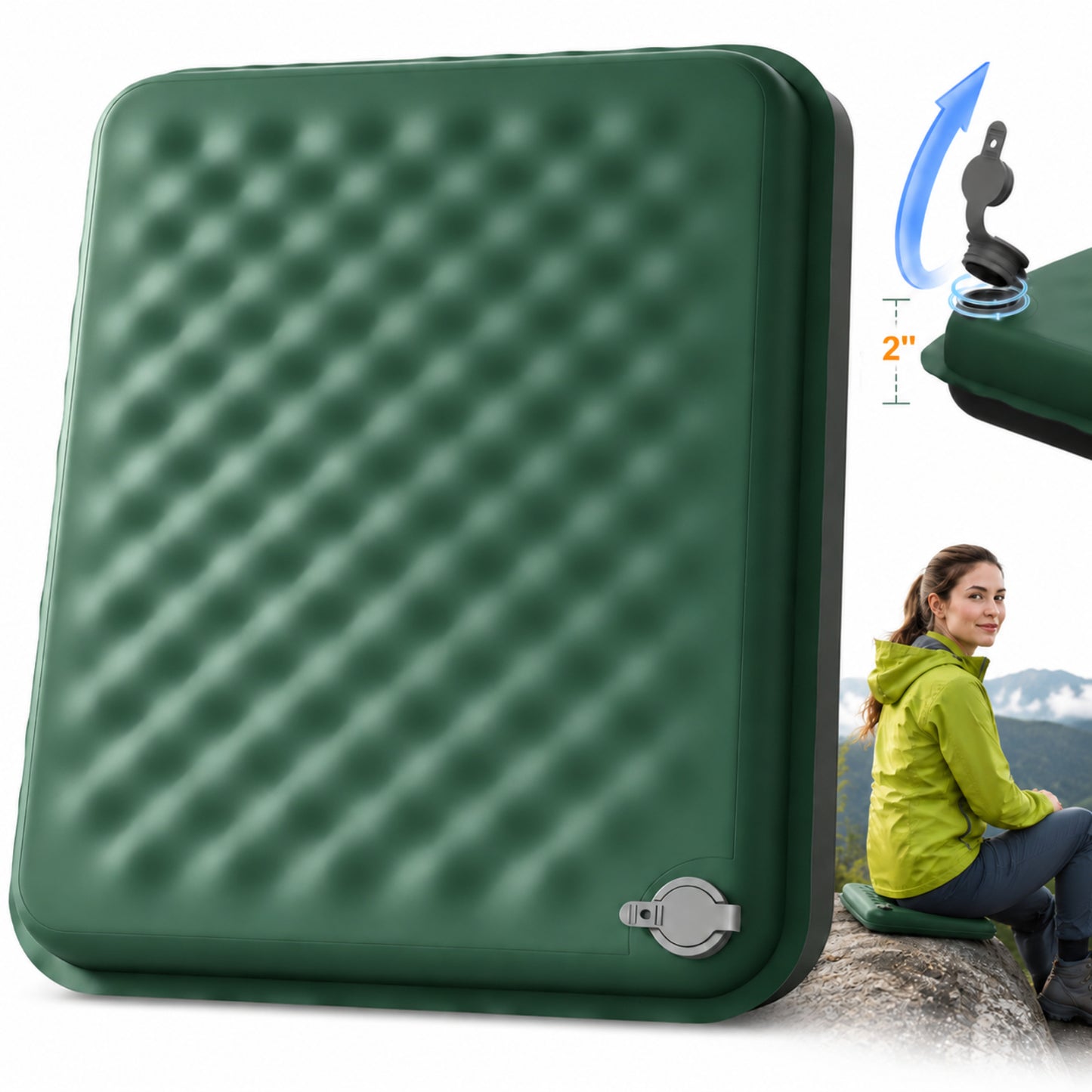 NOCOEX Inflatable Seat Cushion, 2'' Thick Portable Self-Inflating Memory Foam Seat Cushion for Travel, Office, Airplane, Camping, Stadium, Backpacking