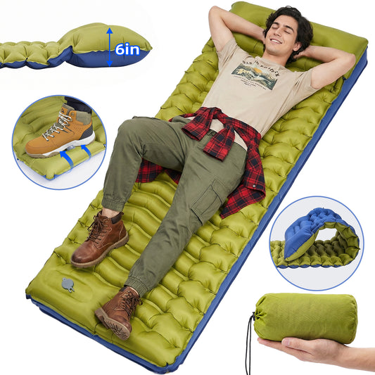 NOCOEX Camping Sleeping Pad, 6" Extra Thick Pillow, Built-in Foot Pump & Leakproof Design, Lightweight Sleeping Pad for Camping, Backpacking, Hiking, Travel