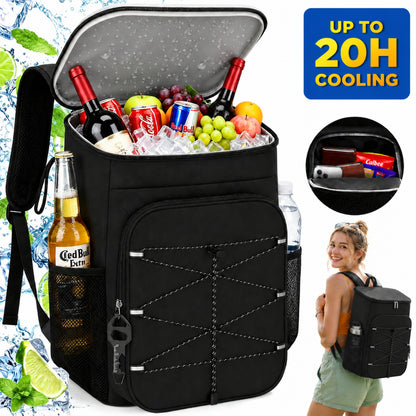 NOCOEX 22L Backpack Cooler with 20H Cooling & Bottle Opener, 28 Cans Cooler Backpack Insulated Leak Proof for Camping Hiking Beach Picnic Fishing (Black)