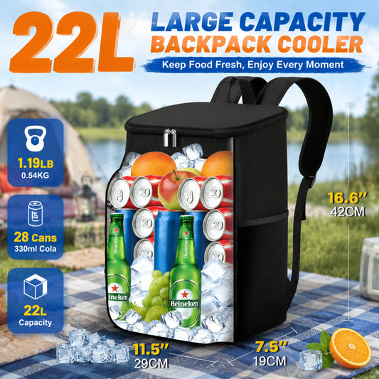 NOCOEX 22L Backpack Cooler with 20H Cooling & Bottle Opener, 28 Cans Cooler Backpack Insulated Leak Proof for Camping Hiking Beach Picnic Fishing (Black)
