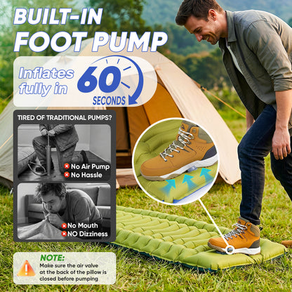 NOCOEX Camping Sleeping Pad, 6" Extra Thick Pillow, Built-in Foot Pump & Leakproof Design, Lightweight Sleeping Pad for Camping, Backpacking, Hiking, Travel