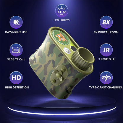Night Vision Binoculars for Kids, 7 Level Infrared Night Vision Goggles for Adults with 8X Digital Zoom, Built-In Flashlight, 32GB Card HD Video Photo, Type-C Rechargeable(Camouflage)