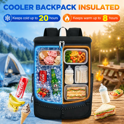 NOCOEX 22L Backpack Cooler with 20H Cooling & Bottle Opener, 28 Cans Cooler Backpack Insulated Leak Proof for Camping Hiking Beach Picnic Fishing (Black)