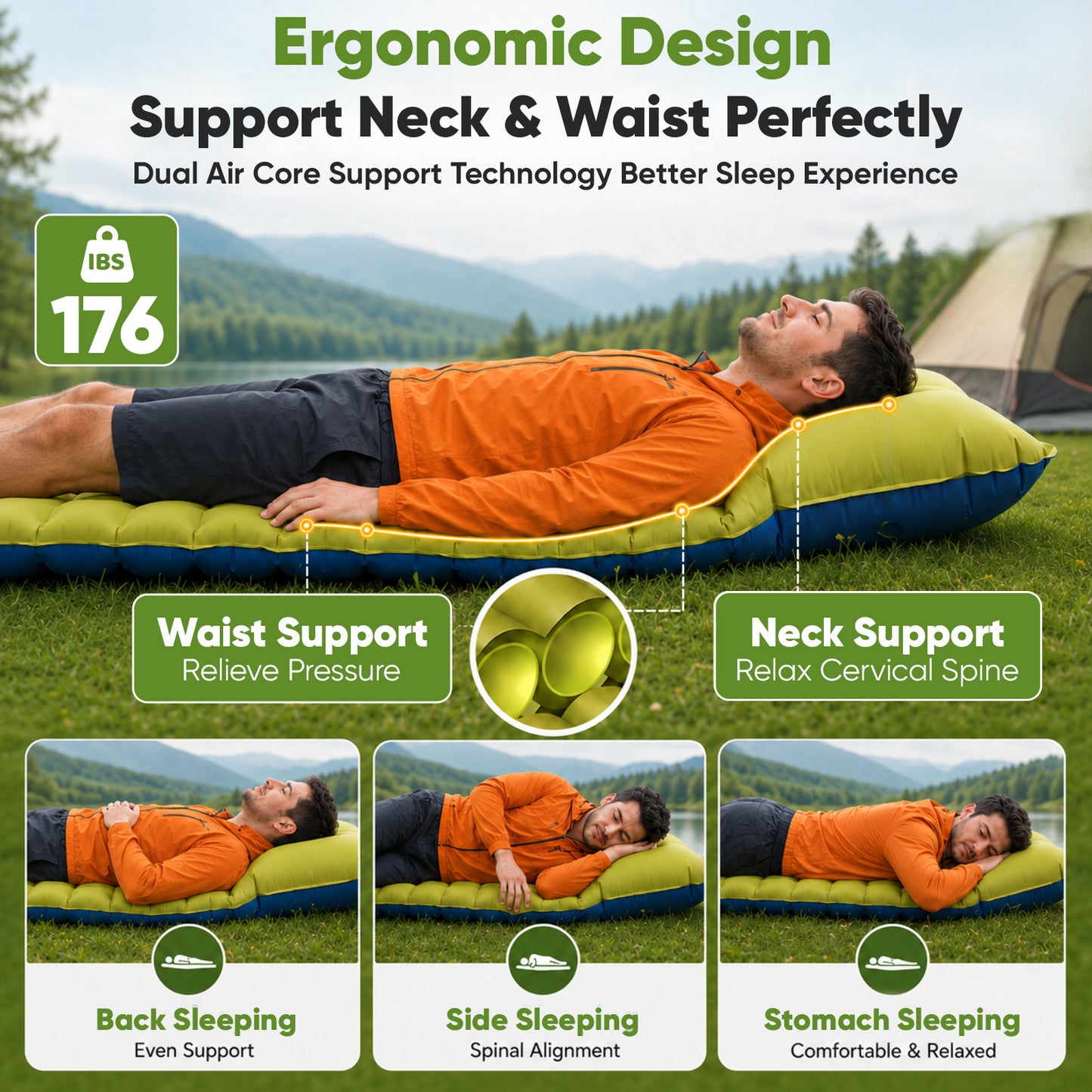 NOCOEX Camping Sleeping Pad, 6" Extra Thick Pillow, Built-in Foot Pump & Leakproof Design, Lightweight Sleeping Pad for Camping, Backpacking, Hiking, Travel