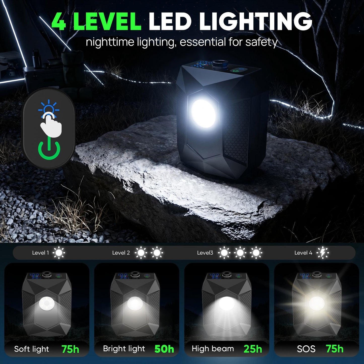 NOCOEX Camping Shower with LED Lights, 6000mAh Rechargeable & 5 Pressure Modes, 2.6 GPM & IPX8 Waterproof Portable Camping Shower for Beach, Pet Cleaning, Car Washing