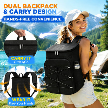 NOCOEX 22L Backpack Cooler with 20H Cooling & Bottle Opener, 28 Cans Cooler Backpack Insulated Leak Proof for Camping Hiking Beach Picnic Fishing (Black)