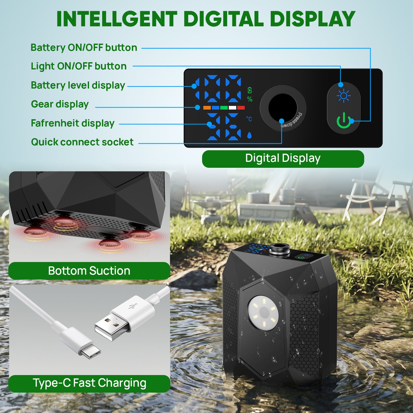 NOCOEX Camping Shower with LED Lights, 6000mAh Rechargeable & 5 Pressure Modes, 2.6 GPM & IPX8 Waterproof Portable Camping Shower for Beach, Pet Cleaning, Car Washing