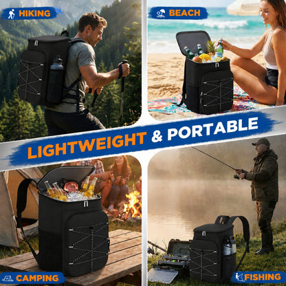 NOCOEX 22L Backpack Cooler with 20H Cooling & Bottle Opener, 28 Cans Cooler Backpack Insulated Leak Proof for Camping Hiking Beach Picnic Fishing (Black)