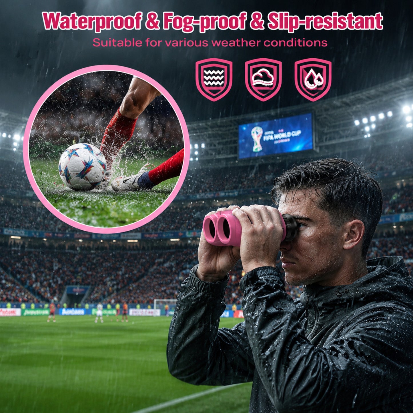 12x25 Kids Binoculars, FMC BAK4 with Neck Strap & Carrying Bag, Small Compact Binoculars for Bird Watching, Camping & Travel (Pink)