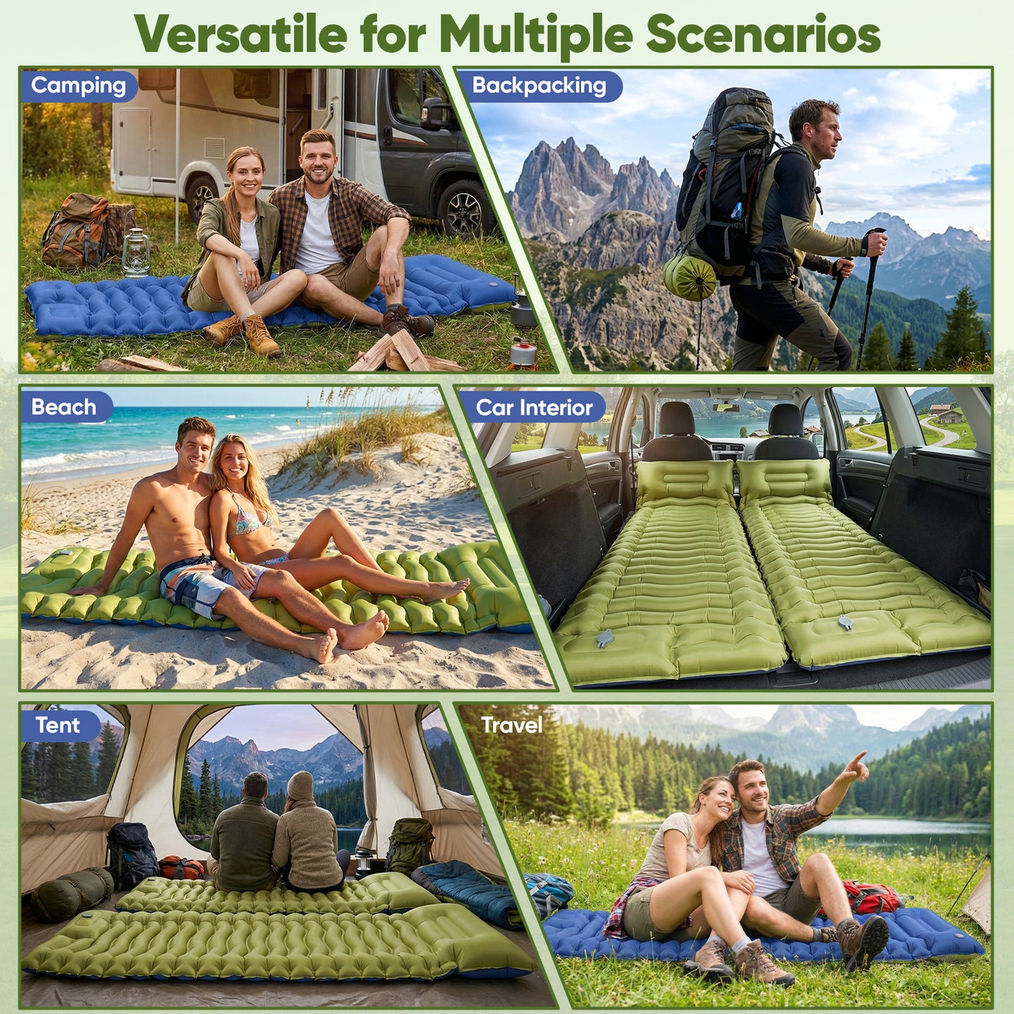 NOCOEX Sleeping Pad for Camping with Built-in Foot Pump & 5.9" Pillow - Leakproof, Inflatable Camping Mattress for Backpacking, Hiking, Traveling