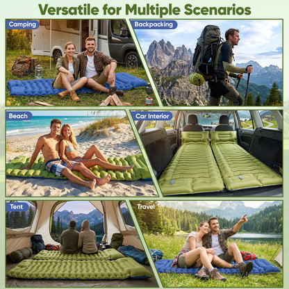 NOCOEX Sleeping Pad for Camping with Built-in Foot Pump & 5.9" Pillow - Leakproof, Inflatable Camping Mattress for Backpacking, Hiking, Traveling