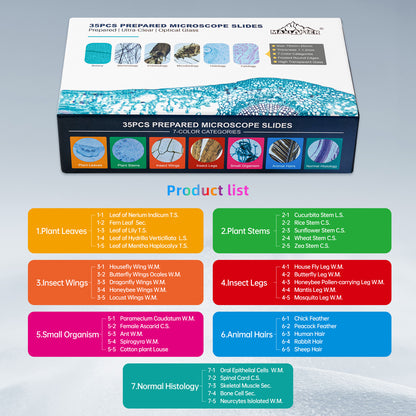 35 PCS Microscope Prepared Slides for Kids, Lab-Grade Safe Glass Plant Insect Animal Samples, Homeschool & Back to School Science Gift