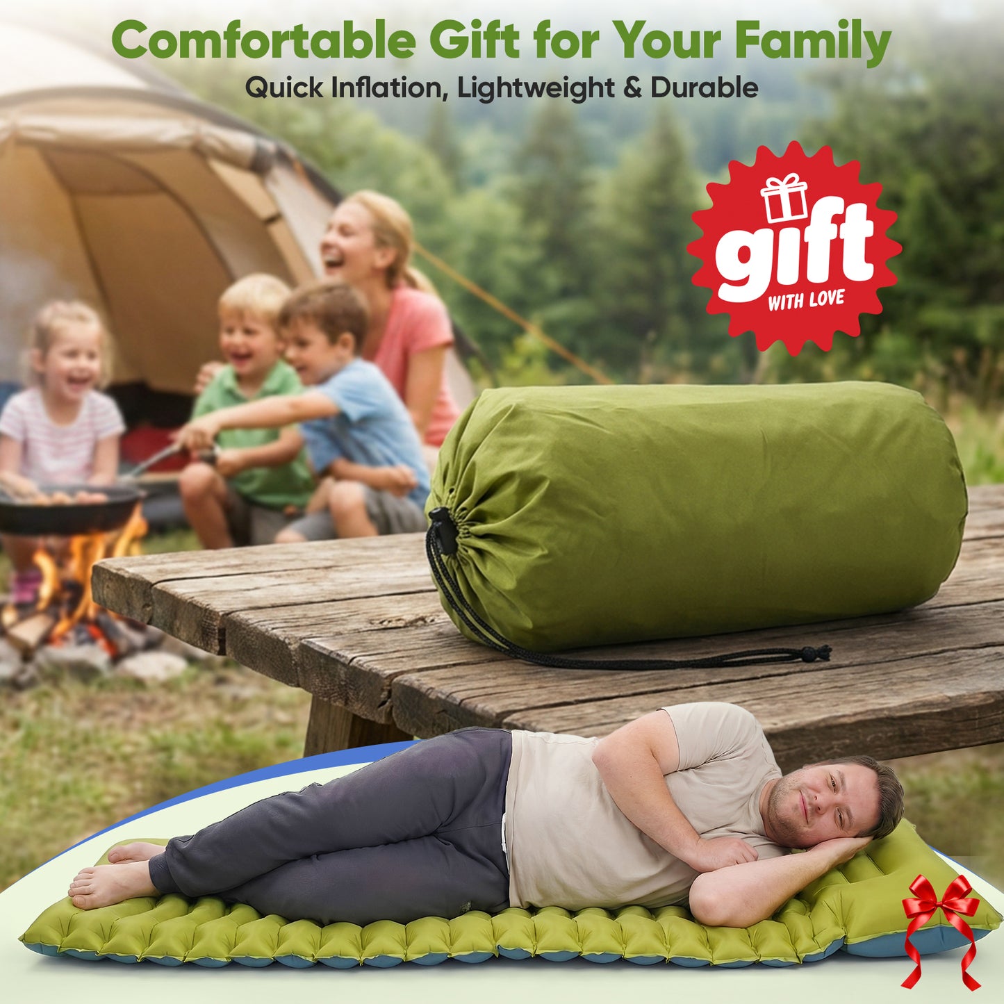 NOCOEX Camping Sleeping Pad, 6" Extra Thick Pillow, Built-in Foot Pump & Leakproof Design, Lightweight Sleeping Pad for Camping, Backpacking, Hiking, Travel