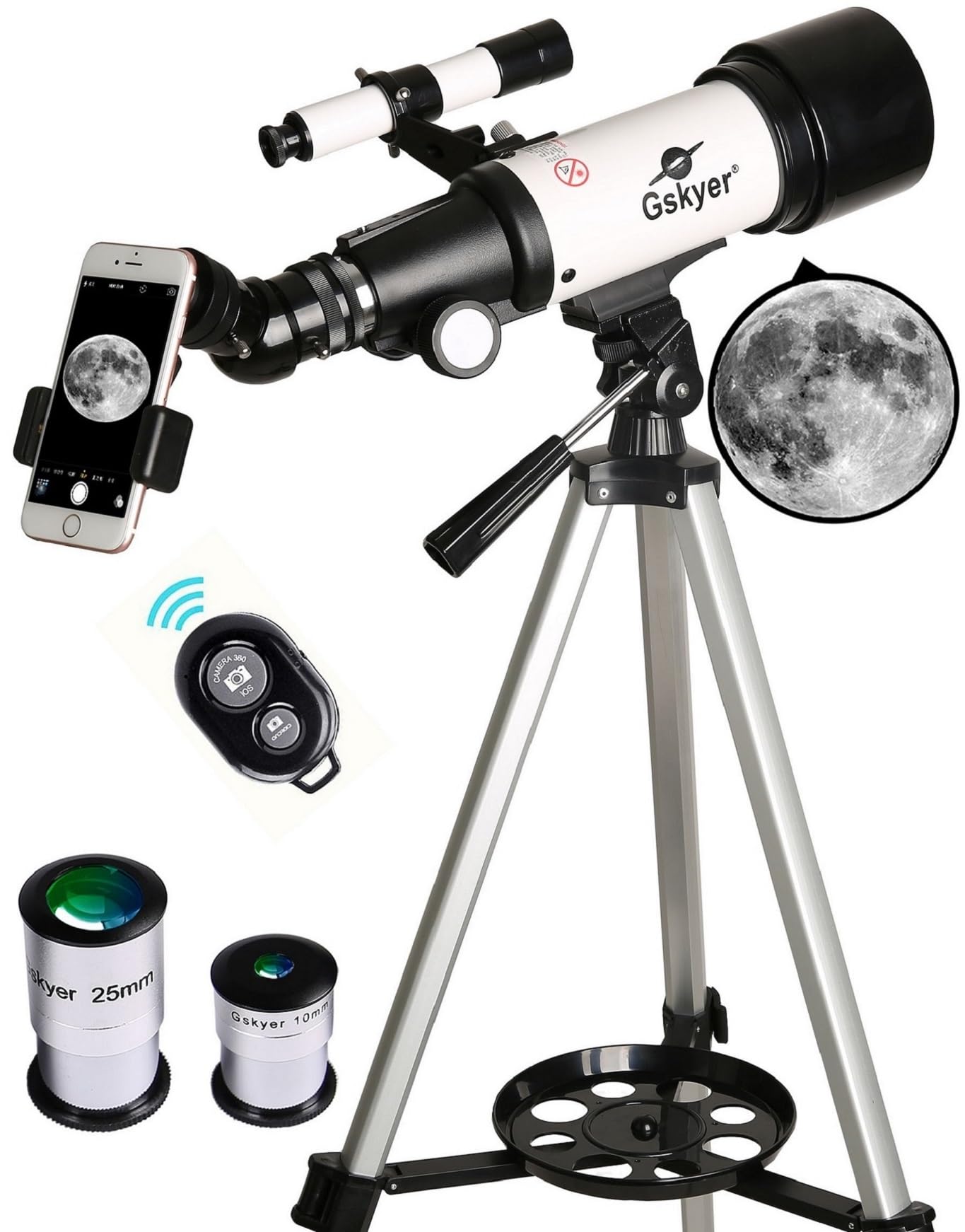 70mm Aperture 400mm AZ Mount Astronomical Refracting Telescope for Kids Beginners - Travel Telescope with Carry Bag, Phone Adapter and Wireless Remote.