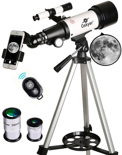 70mm Aperture 400mm AZ Mount Astronomical Refracting Telescope for Kids Beginners - Travel Telescope with Carry Bag, Phone Adapter and Wireless Remote.