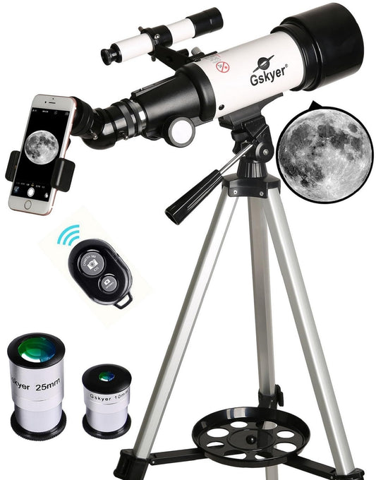 70mm Aperture 400mm AZ Mount Astronomical Refracting Telescope for Kids Beginners - Travel Telescope with Carry Bag, Phone Adapter and Wireless Remote.