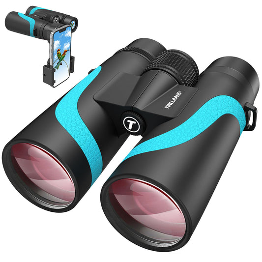 15x55 UHD Binoculars for Adults High Powered with Phone Adapter - Large View, BAK4 Prism, Waterproof, Lightweight for Bird Watching, Hunting, Cruise, Travel, Sports (Blue)