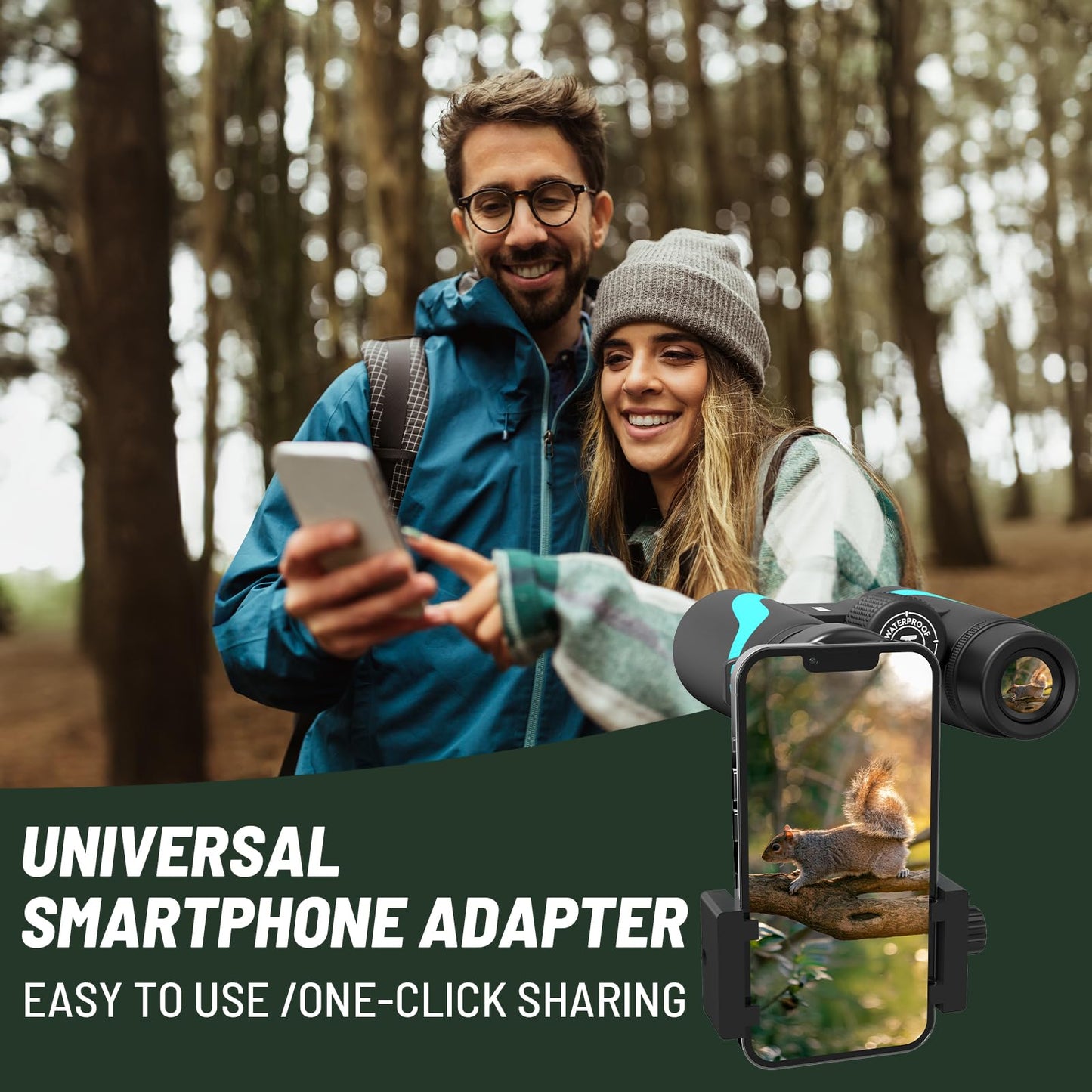 15x55 UHD Binoculars for Adults High Powered with Phone Adapter - Large View, BAK4 Prism, Waterproof, Lightweight for Bird Watching, Hunting, Cruise, Travel, Sports (Blue)