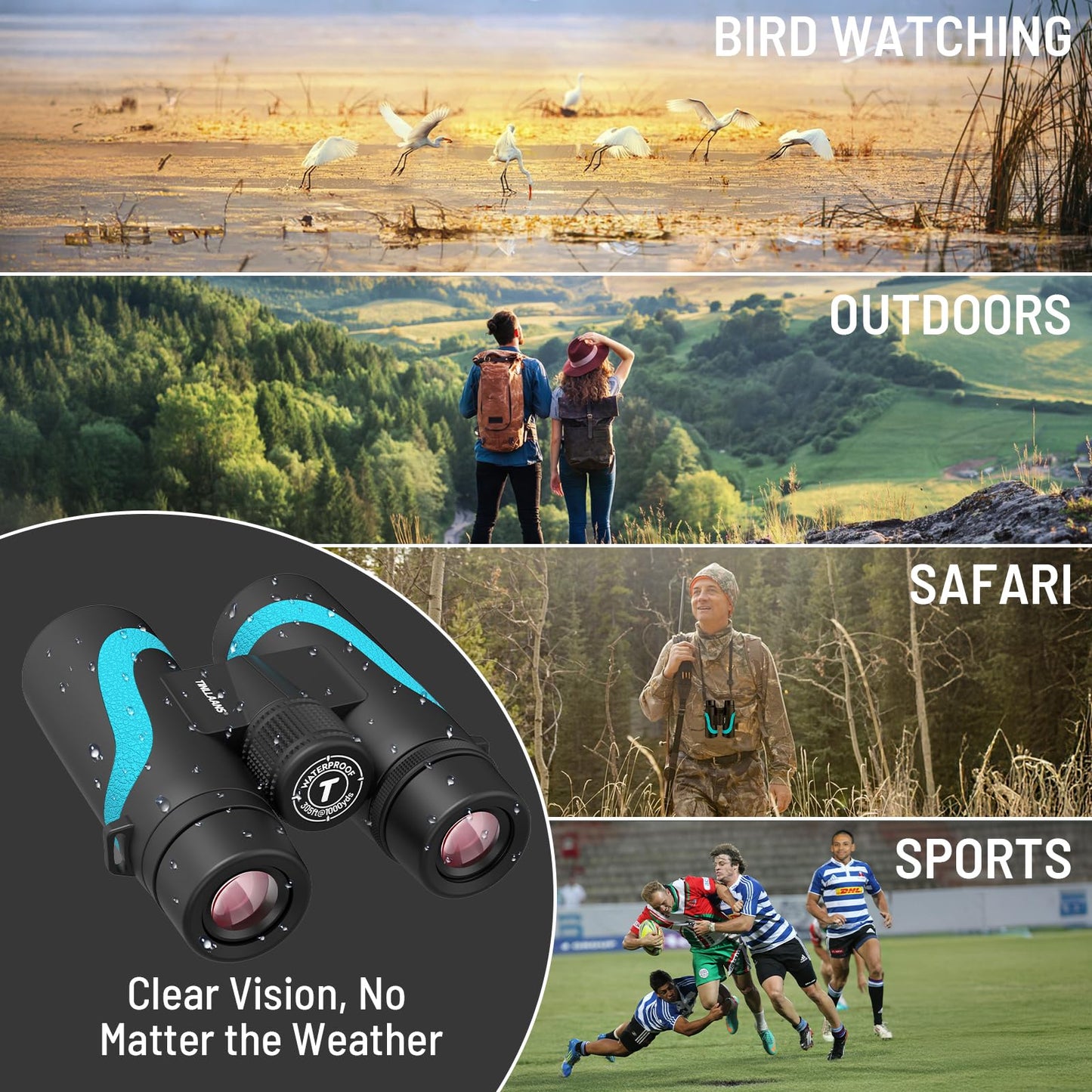 15x55 UHD Binoculars for Adults High Powered with Phone Adapter - Large View, BAK4 Prism, Waterproof, Lightweight for Bird Watching, Hunting, Cruise, Travel, Sports (Blue)
